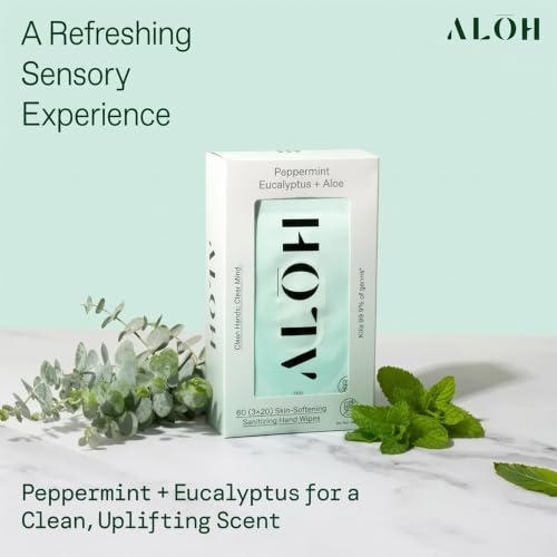 Image of ALŌH Peppermint Eucalyptus + Aloe Hand Sanitizer Wipes, Travel Size