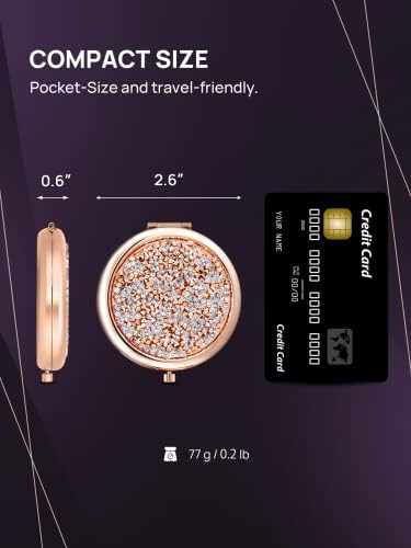 OMIRO Compact Mirror, Mini Mix Diamond 1X/2X Magnifying Round Metal Pocket Makeup Mirror (Rose Gold)