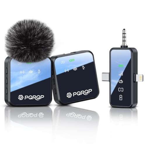 Image of PQRQP 3 in 1 Wireless Mini Microphone for iPhone, Android, Camera,328ft Range, 18H Battery Life,High-Fidelity Audio Clip on Mic for Content Creators-Soot Black