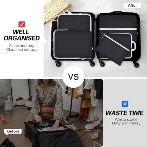 Compression Packing Cubes for Suitcases,Suitcase Organiser Bags,Travel Packing Cubes Compression Set for Backpack,Packing Organisers,Waterproof Travel Organiser Packing Bags (Black, 5 Pack) - Image 4
