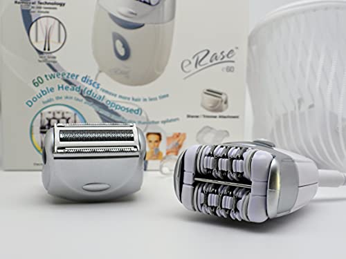 Emjoi eRase e60 Dual Opposed Heads 60-Disc 2-in-1 Electric Epilator Tweezer with Shaver/Trimmer and Sensitive Attachments - Thumbnail 4