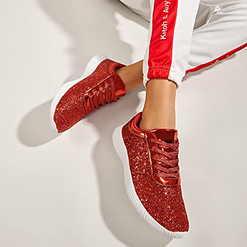 Image of BELOS Women's Glitter Shoes Sparkly Lightweight Metallic Sequins Tennis Shoes Casual Retro Braided Walking Shoes
