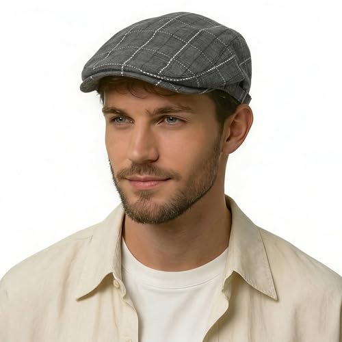 Image of ZLYC Men Cotton Flat Cap Summer Scally Ivy Gatsby Newsboy Beret Driver Cabbie Hunting Hat