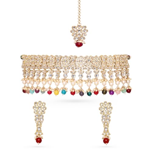 Image of Rubans Beads Necklace Set Gold Plated Traditional Jewellery Gift for Women & Girls
