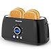 Morpilot Toster 4 kromki, toster z długimi szczelinami, stal nierdzewna, toster z szufladą na okruchy, z 6 stopniami pieczenia, funkcja rozmrażania, timer LED, toster 1250 W, czarny, T-40