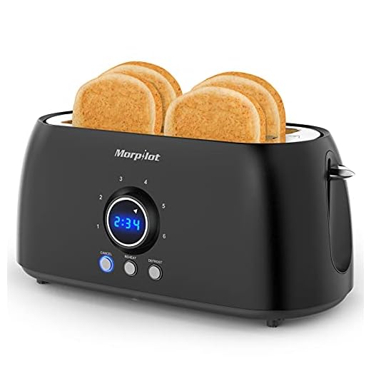 morpilot Tostador De Doble Ranura Larga, 1250W Inox Clásico Tostadora Pan Para 4 Rebanadas, Tres Funciones 6 Niveles de Potencia Iluminación LED Tostadoras con Bandeja Recogemigas, Negro, T-40