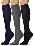 COTTON DAY Women's Soft Combed Cotton Knee High Long Calf Dress Socks Seamless Toe Black Gray Navy Shoe Size 6-9 Assorted
