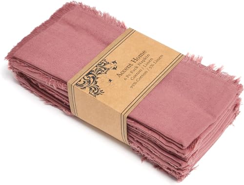 ACCENTHOME Blush Cotton Linen Napkin Set of...