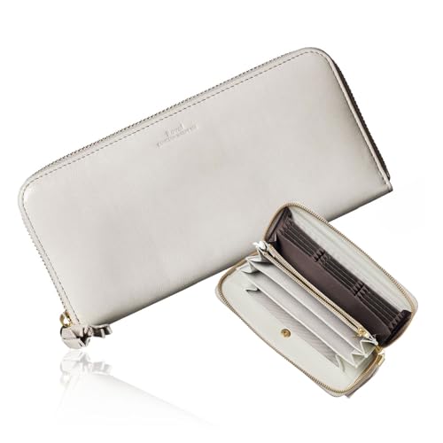 Align type Long wallet Leather made by MASINI in Italy Cowhide ART.Pitti Women's Elegant and easy to use Vertical card case In gift box (Pioppino-Ivory)