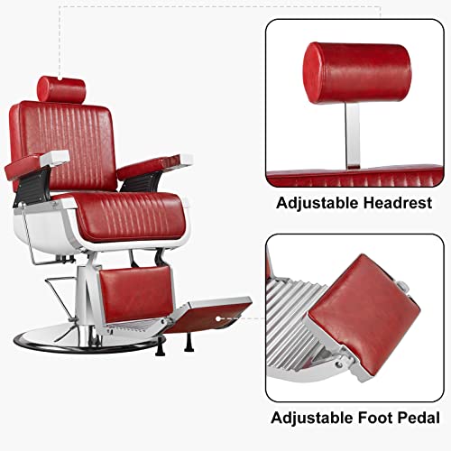 Luxmars Hydraulic Barber Chair With Foot Rest And Square Base 360 Degrees Rolling Swivel Hair Styling Chair, All Purpose Beauty Spa Equipment Salon Chair Tattoo Chair Beauty Equipment Red #TOP3
