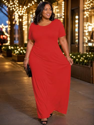 Image of PinkPatty Women's Plus Size Crew Neck Short Sleeve Maxi Dress with Pockets