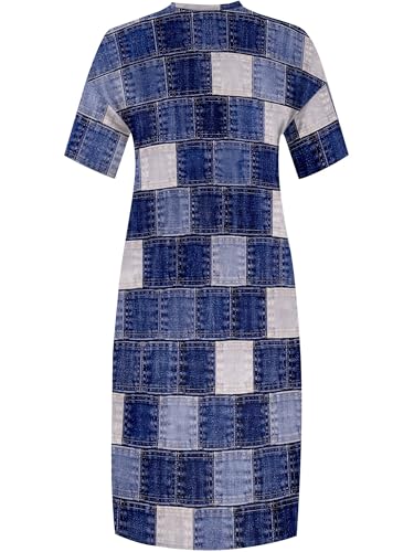Image of SUZONANA Plus Size Denim Print Maxi Dresses for Women Casual V Neck Short Sleeve with Pockets Soft Jean Look Dress XL-6XL