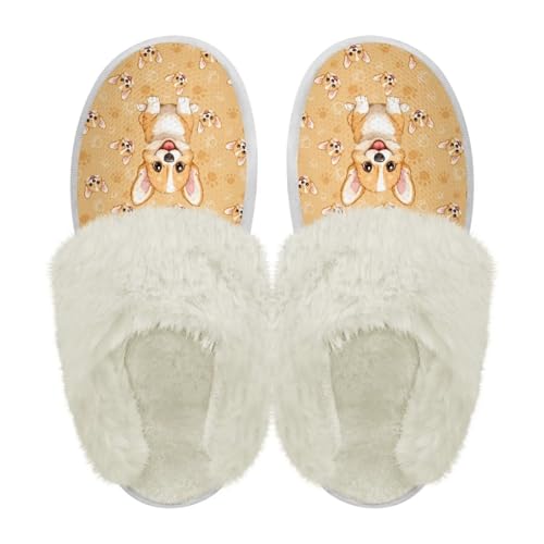 GETELINSENGD Dog Pattern Winter Fluffy Slippers Lightweight Anti-Skid Soft Fuzzy House Slippers for Women2