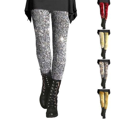 Winter Patterned Leggings For Women Uk Silver Sequin Trousers For Women Uk Sweatpants Tailored Sparkly Sequin Joggers Stretch Skinny Bottoms Shiny Elasticated Waist Yoga Pants Glitter Bling Ing