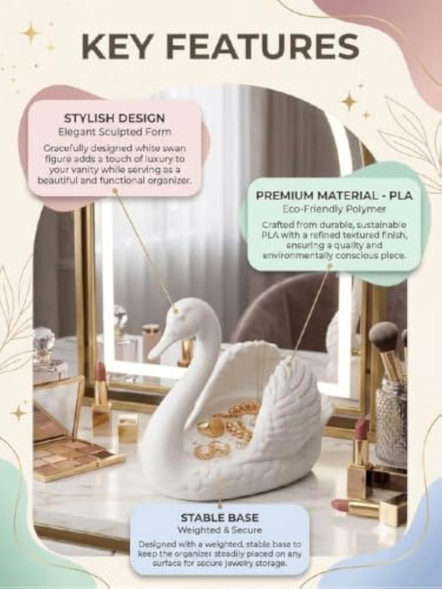 Swan Design Jewelry Organizer Stand with Tray