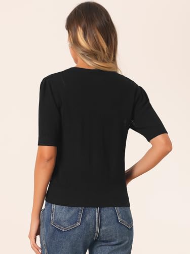 Image of Allegra K Short Sleeve Cardigan for Women's Casual Crochet Knit Button Up Bolero Sweater Tops