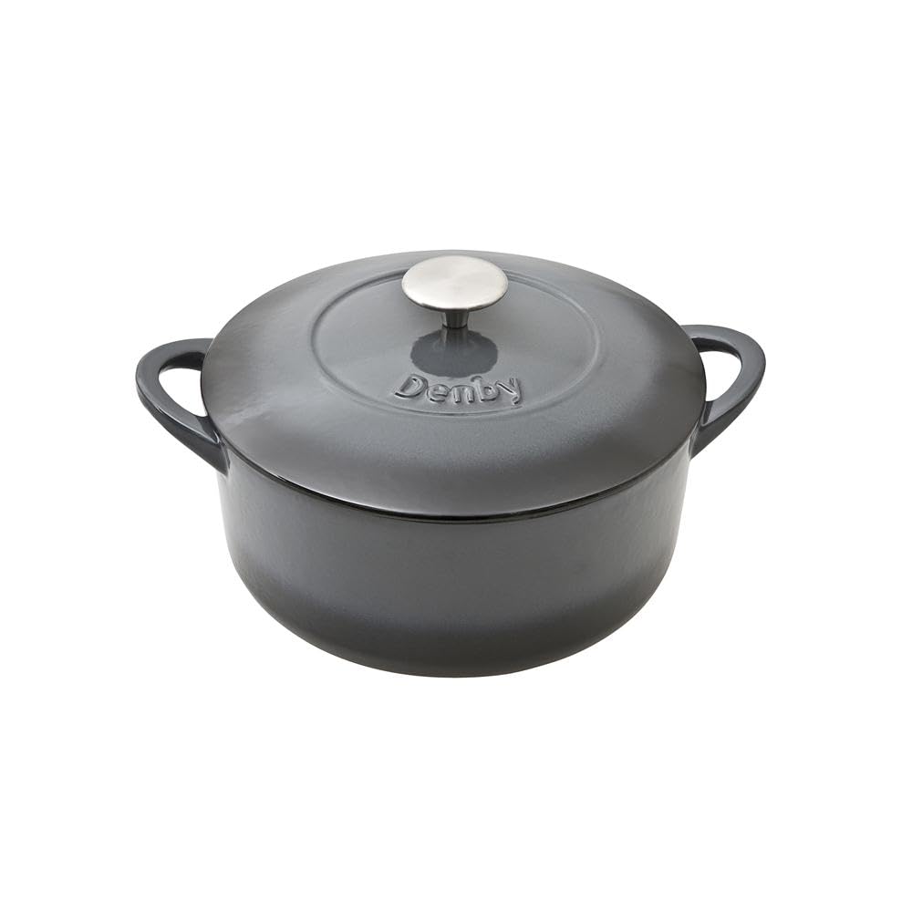 Denby Halo Cast Iron 4L Round Casserole, Medium, Gray