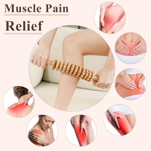 Image of Wood Massage Roller Muscle Roller Fascia Blaster Lymphatic Drainage Massager Wood Therapy Massage Tools for Deep Tissue Muscle Pain Relief(12-Wheel)