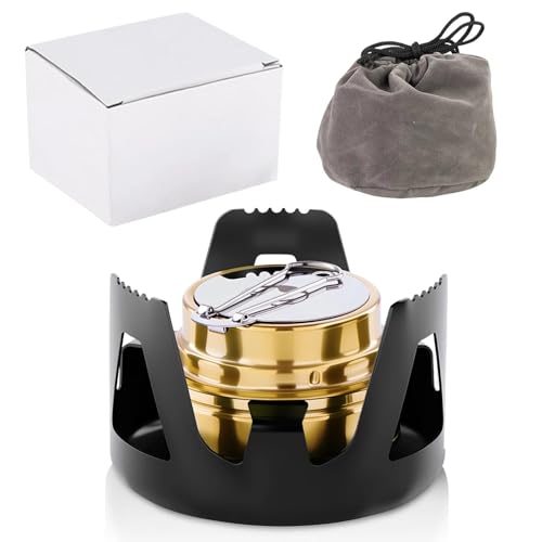 Dulynva Mini Quemadores de Alcohol Estufa de alcohol Portátil Quemador de Alcohol Ultraligera Hornillo de Alcohols de Latón y Doporte de Aluminio para senderismo al aire libre, camping (Negro)