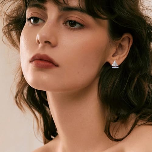 Nautical Sailboat Stud Earrings S925 Sterling Silver Sail Boat Studs Earrings Nautical Earrings mit Cubic Zirconia Sea Jewelry Earrings for WomenOcean Jewelry Gifts4
