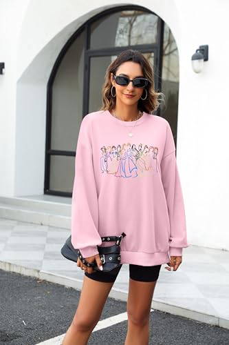 Image of BANGELY Fantastical Sweatshirt Women Cute Embroidered Fantastical Princess Sweater Family Vacation Shirt Long Sleeve Top