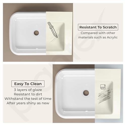 Image of Plantex Platinum Ceramic Wash Basin /Washbasin for Bathroom /Tabletop Wash Basin with 10 Years Glaze Warranty by Plantex / (Glossy White - 18 x 14 x 5 Inch)