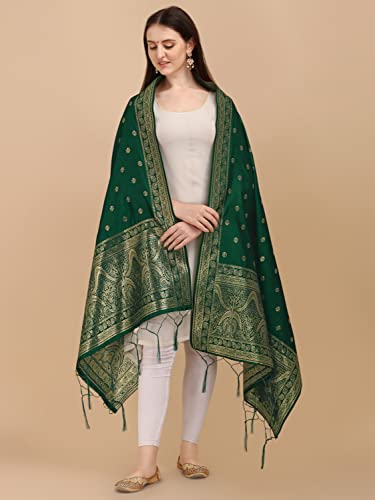 Image of DEVANGI Women's Woven Banarasi Silk Dupatta /Chunni For Women, Floral Print 1 Meter Wide and 2.3 Meter Length Printed Designer Dupatta /Chunni For Girls