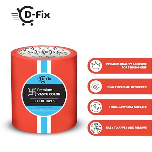 Image of D-fix Vastu Color Floor Tapes | 4 Inch Wide, 25M Each | Red | Vastu Dosh Remedy, Vastu Correction for WC, Toilet, Entrance, Home & Office (1 Rolls Pack)