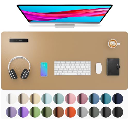 Image of Aothia Faux Leather Desk Mat for Keyboard & Mouse (Khaki, 36 inch x 17 inch) | Large desk mat for keyboard, mouse and laptop, creating a clean, organized workspace for work, study and everyday use