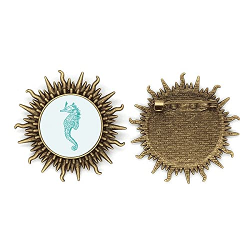 Broche Hippocampe en Métal Bleu Motif Marine Life et Soleil Émaillé