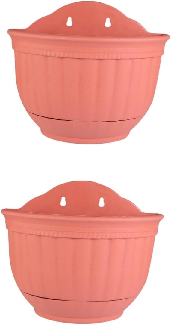 POPETPOP 2Pcs Imitation Rattan Wall Hanging Planter - Semicircle Wall Hanging Flower Pot with Drainage for Outdoor Plants, Wall Mount Planter for Balcony Fence Garden