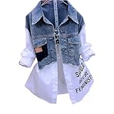 Women's Korean Style Lapel Single-Breasted Shirt Stitching Loose Fit Denim Jacket Long Sleeves-A M