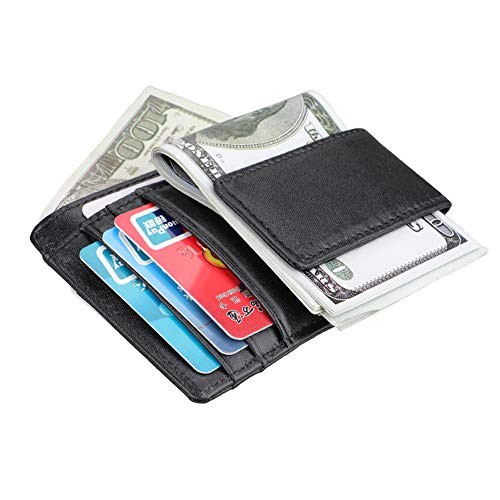 Slim Front Pocket Wallet Money Clip Leather RFID Blocking Pass Cases for Mens (Black)2