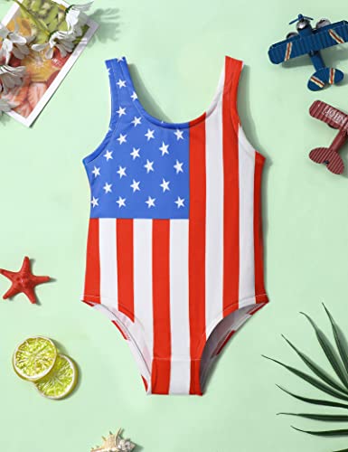 Image of KANGKANG Girls 4th Of July Swimsuit Girls Swimsuit Size 8 Girls Swimsuit Size 7 American Flag Bathing Suit One Piece Swimwear Independence Day Tankini Beachwear