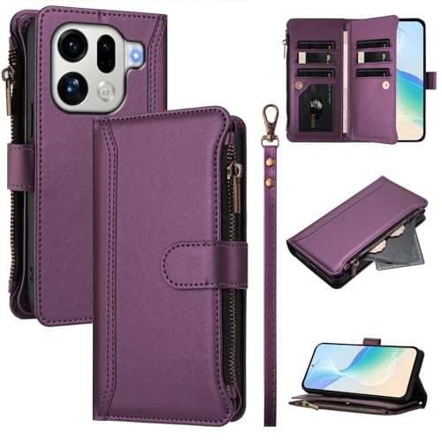 Étui portefeuille pour Oppo Find X9 Pro avec fermeture éclair et fentes pour cartes