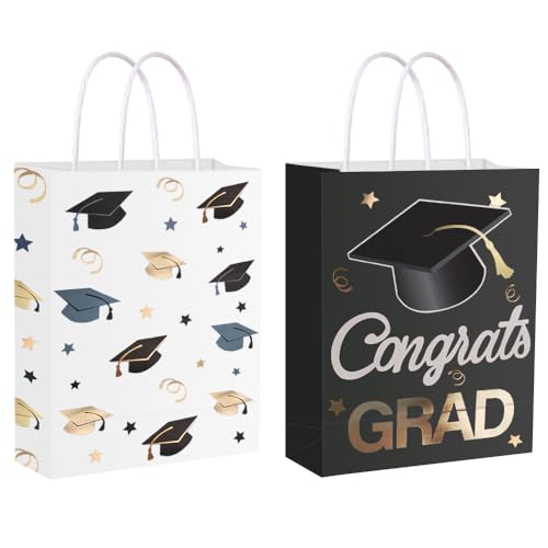 Image of 12 Pieces Graduate Gift Bags, Graduation Party Decorations (Black Gold) | Graduation Party Favor Gifts Wrapping Bags for Graduation Season Theme Party Supplies