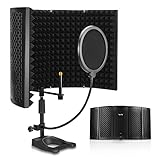 Microphone Isolation Shield, HAKUTA Microphone Isolation Shield with Stand and Pop Filter, High-Density Absorbent Foam to Filter Vocal, Foldable Sound Equipment for Studio, Broadcasting