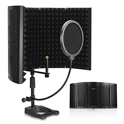 Escudo de aislamiento de micrófono HAKUTA con soporte de trípode y filtro pop, Espuma Absorbente de Alta Densidad para Filtrar Voz, Equipo de Sonido Plegable para Podcasts, Broadcasting y Blue Yeti Cover