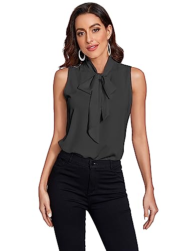 Floerns Women's Tie Bow Neck Sleeveless Chiffon Solid Blouse