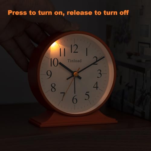 Image of 4.5 inchRetro Analog Alarm Clock,Vintage decor , Super Silent Non Ticking Small Clock with Manual Light, Snooze, Battery Operated, for Bedroom, Living Room, Office,Nightstand, Bedside, Desk ,Table(Orange)
