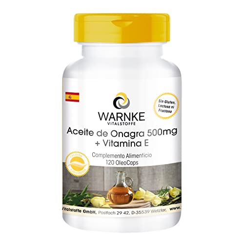 Aceite de onagra 500mg + vitamina E - 120 cápsulas OleoCaps de producción propia - Con ácido linoleico y ácido gamma-linolénico - vegano | Warnke Vitalstoffe - Calidad de farmacia alemana