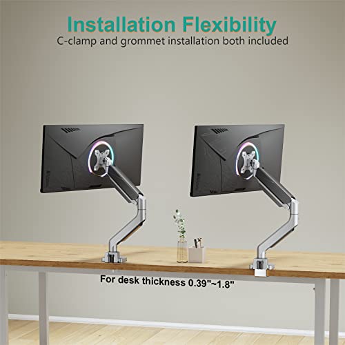 Image of WALI Ultrawide Monitor Arm for 13 to 49 Inch Heavy Duty Curved Screens, Adjustable Gas Spring Single Monitor Desk Mount with 2 USB 3.0 Ports, Holds 33 lbs, 75x75 /100x100 VESA, Silver (GSMU001)