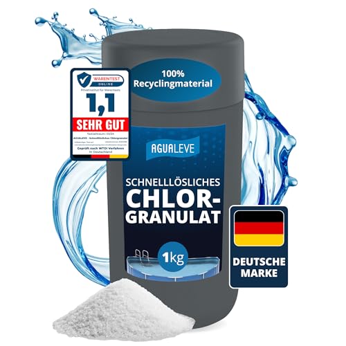 AGUALEVE® Chlorgranulat schnelllöslich 1kg *NEU* | Sichere und schnelle Desinfektion | Für Pools, Aufstellpools, Whirlpools, Planschbecken | Deutsche Markenqualität | mit Note 1,1 getestet