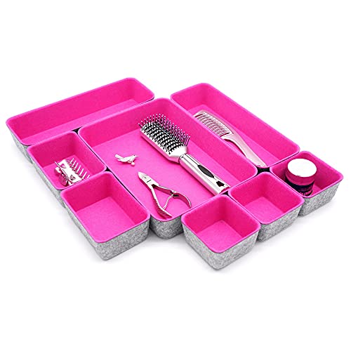 Image of Welaxy Hot Pink Drawer Organizers 8pc Desk Tray Makeup Office Storage Bin