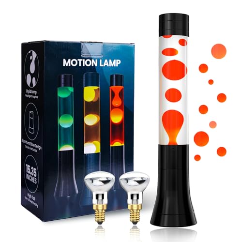 BrightWish Liquid Motion Lamp 15.35 Relaxing Liquid Light, Red Wax Transparent Liquid, Mood Lamp Nightlight for Kids Adults, Bedside Table Lamp with Black Metal Base for Home Decor Christmas Gifts