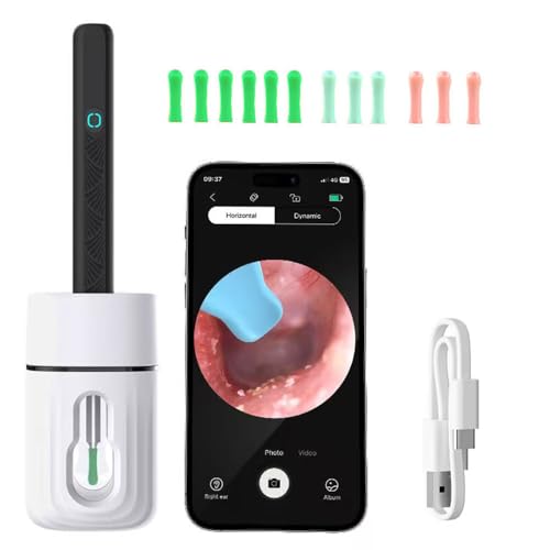 Smart Ear Wax Removal Kit with HD Camera 12 Spoons, NE3 pro wifi visual ear picker,High Precision Ear Cleaner,Storage Wireless Visible Earpick Fit IOS & Android (Black)