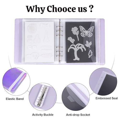 Image of UNIMEIX 12 Pcs Magnetic Sheets for Die Storage with 1 Binder Cover, 2 in 1 Storage Stamp and Die Storage Bags Die Cut Storage Supplies(0.8 mm Thickness, Purple)