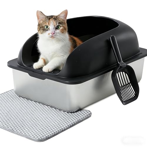 Arenero para gato XL de acero inoxidable con tapa negro miniatura 1
