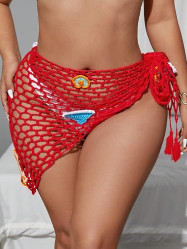 Image of ZAFUL Sarong Coverups for Women Beach Vacation Fishnet See Thru Tie Side Bathing Suit Cover Up Mini Skirt