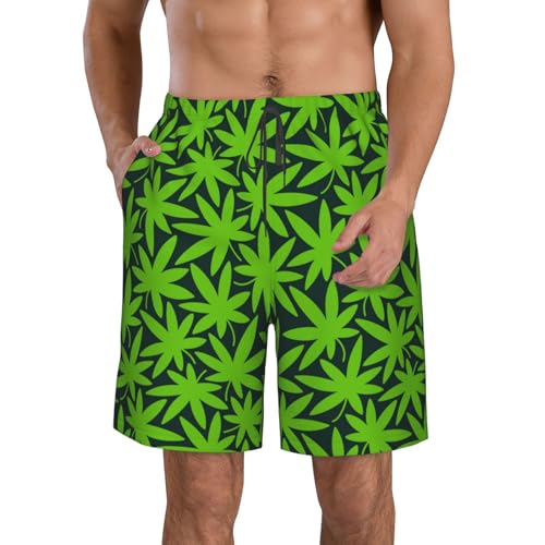 Cannabis Plant Mens Swim Trunks Fashion Men's Board Shorts Quick Dry Swim Shorts with Mesh Lining
